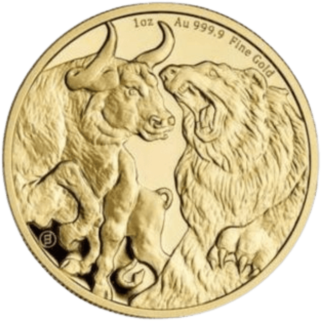Gouden Bull & Bear munt 1 troy ounce