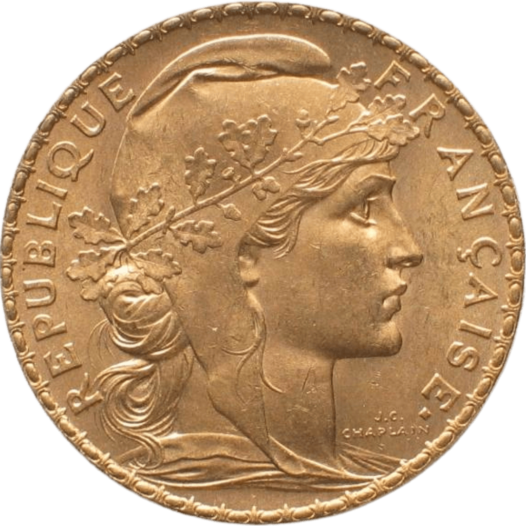 Gouden 20 Franc munt Frankrijk Marianne Rooster