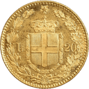 Gouden 20 Lire munt Italië 1