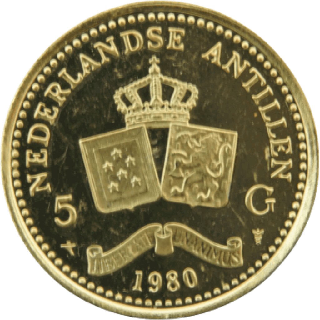 Gouden 5 gulden munt Nederlandse Antillen