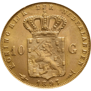 Gouden tientje Wilhelmina hangend haar