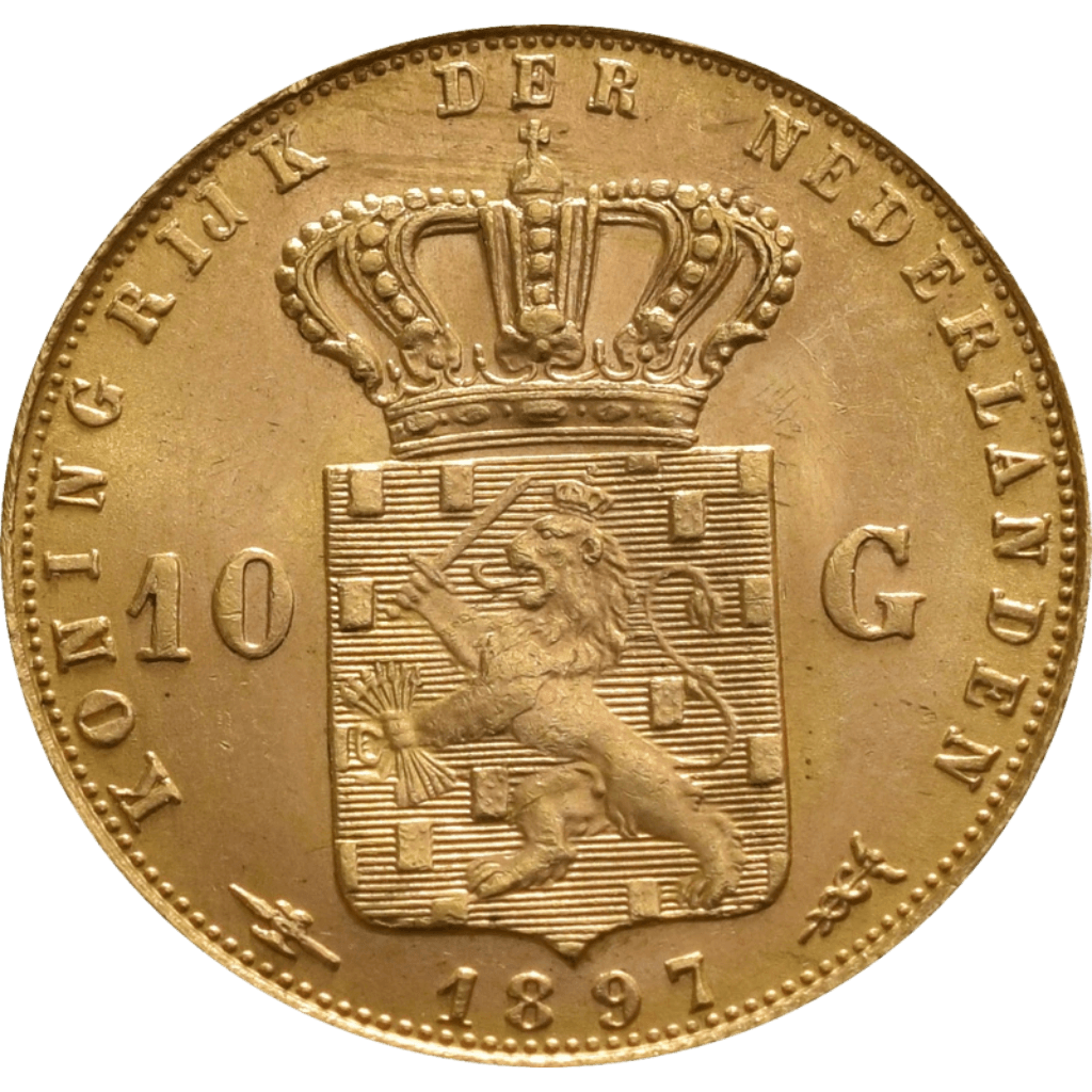 Gouden tientje Wilhelmina hangend haar