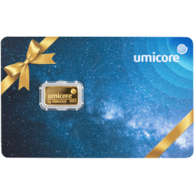 Umicore goudbaar 1 gram geschenkkaart
