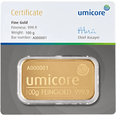Umicore goudbaar 100 gram