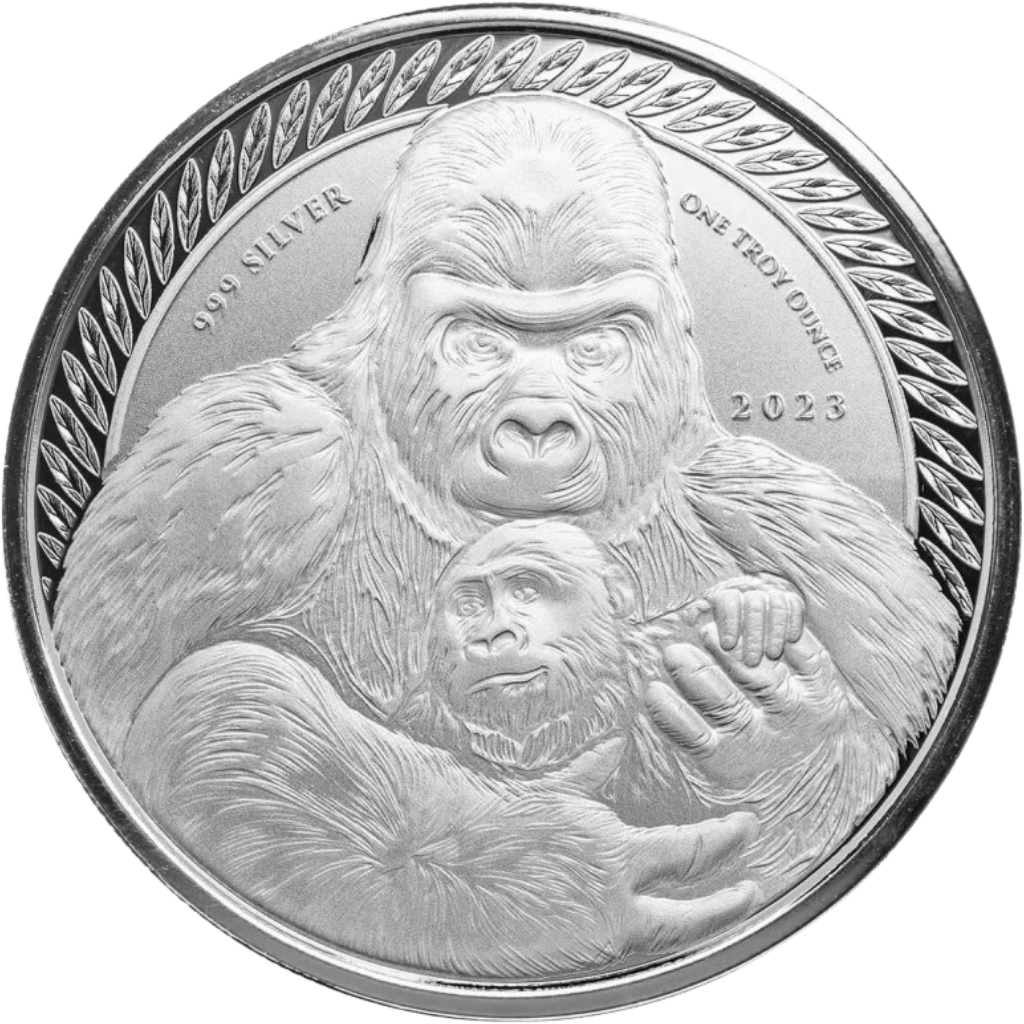 Zilveren Congo Silverback Gorilla munt 1 troy ounce