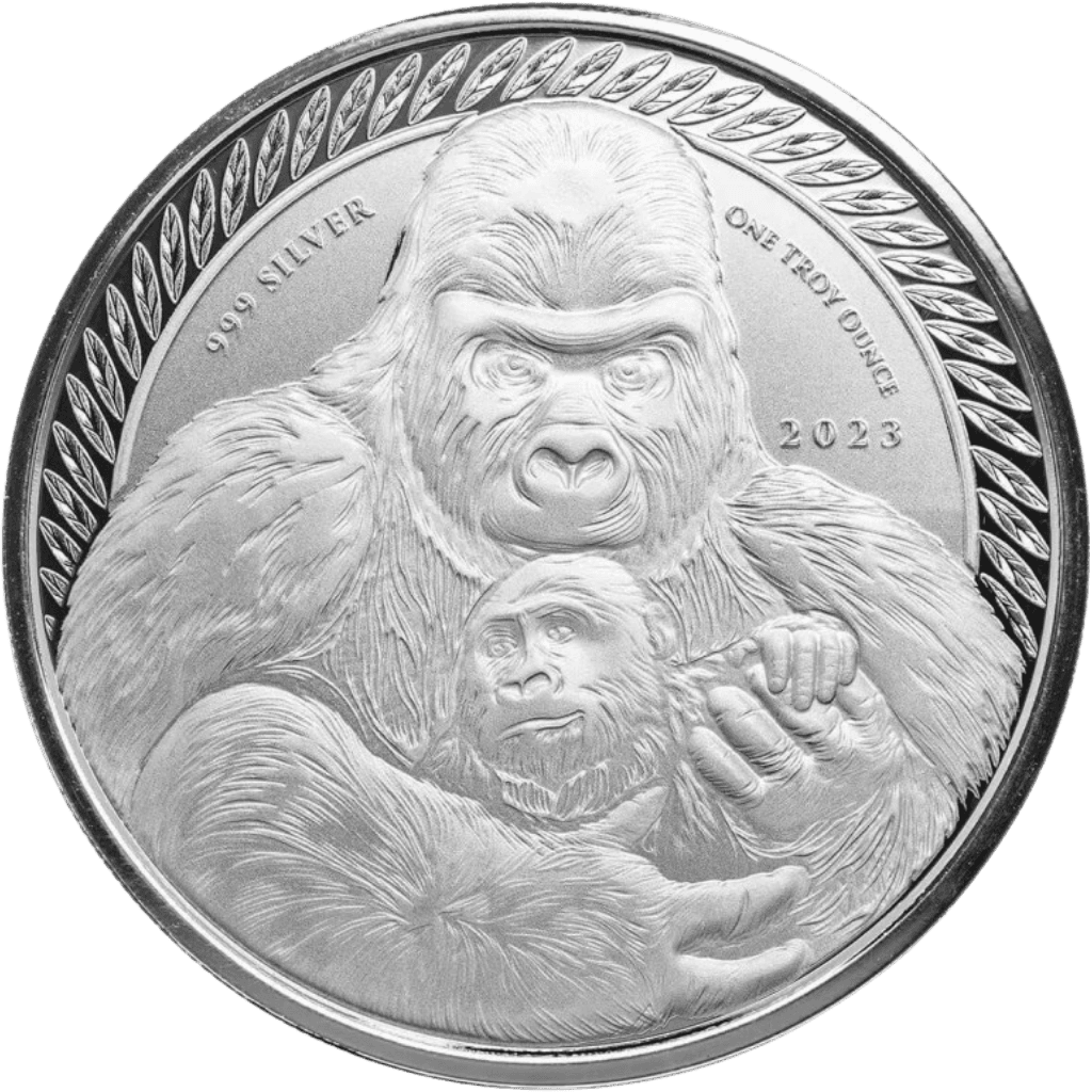 Zilveren Congo Silverback Gorilla munt 1 troy ounce