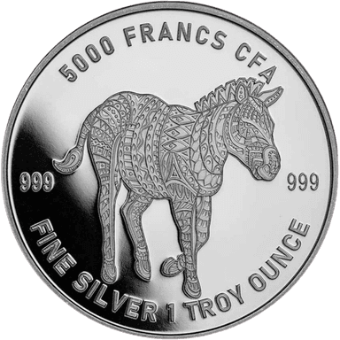 Zilveren Republiek Tsjaad Mandala Zebra munt 1 troy ounce