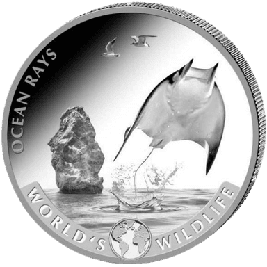 Zilveren Worlds Wildlife Ocean Rays munt 1 troy ounce