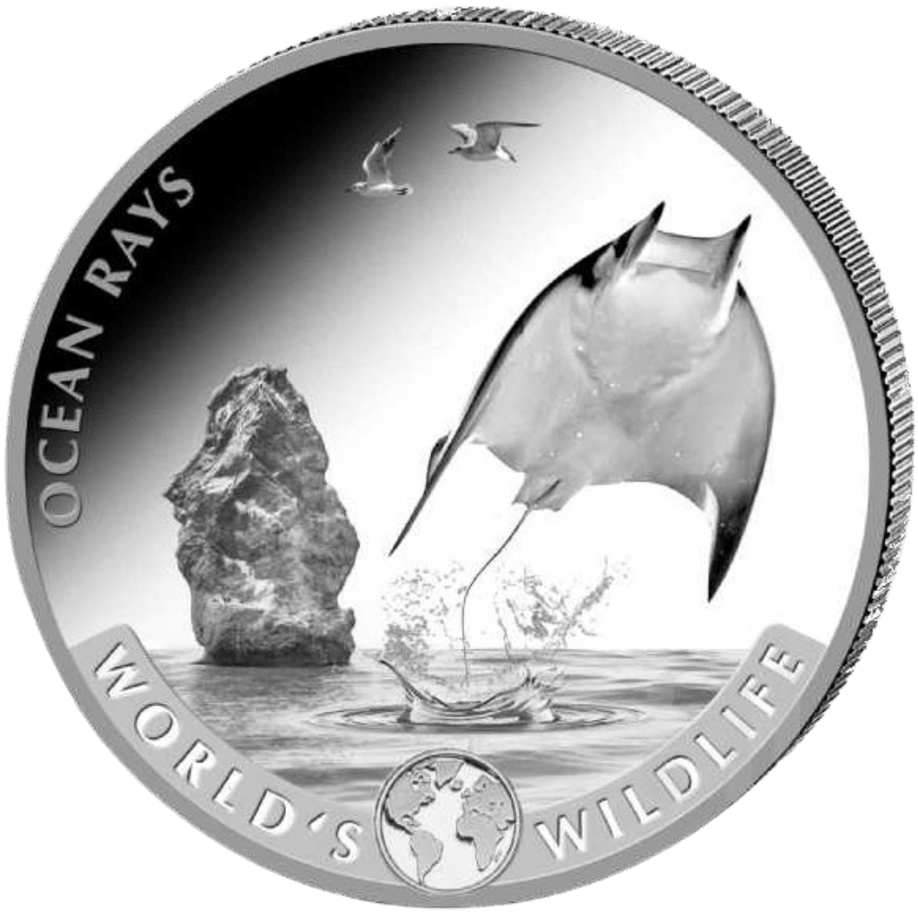 Zilveren Worlds Wildlife Ocean Rays munt 1 troy ounce